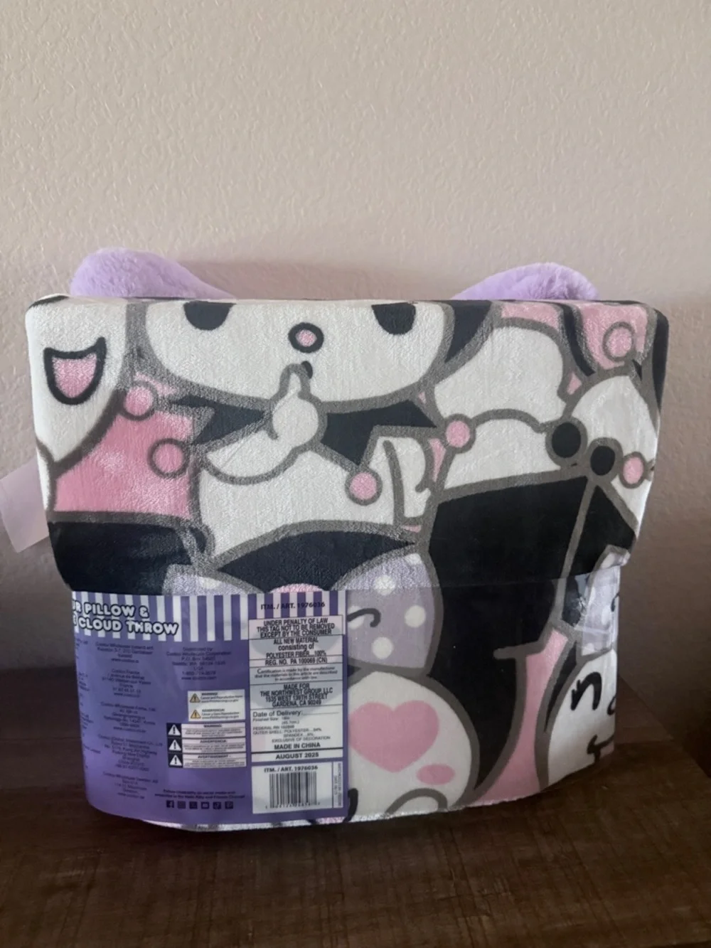 Kawaii Sanrio Kuromi Plush Pillow and Blanket Set - Lavender